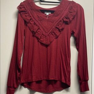 True Craft Red Ruffled Bib Collar Blouse